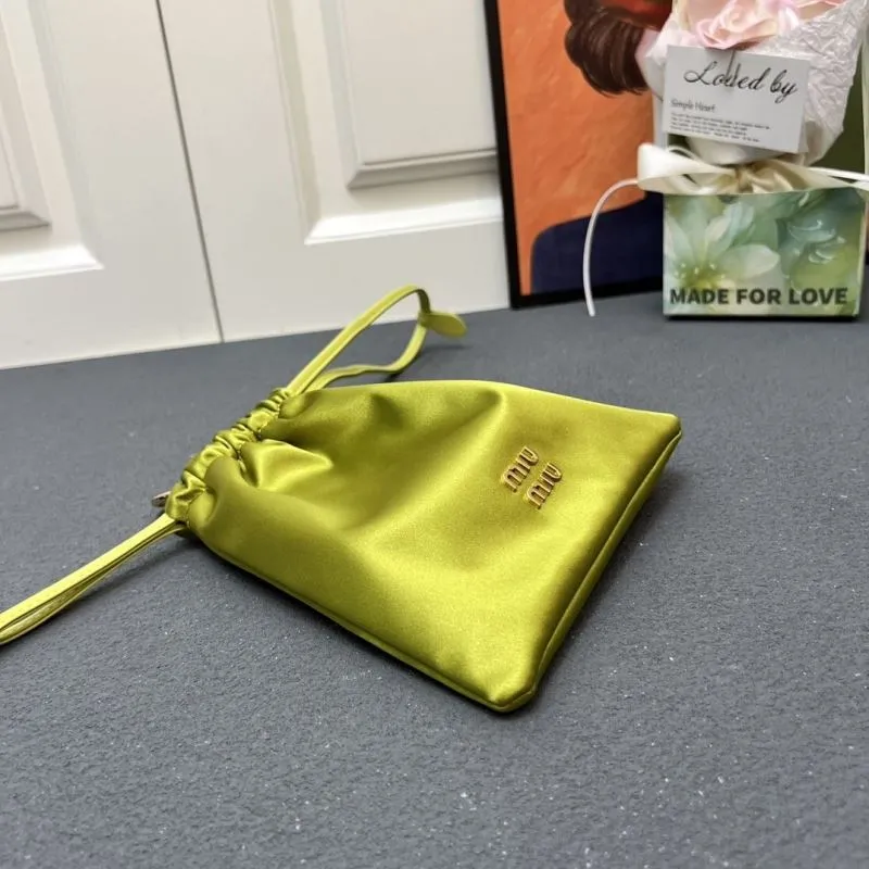 MIU MIU 5BG010 Lime Green Drawstring Pouch Bag - Image 4