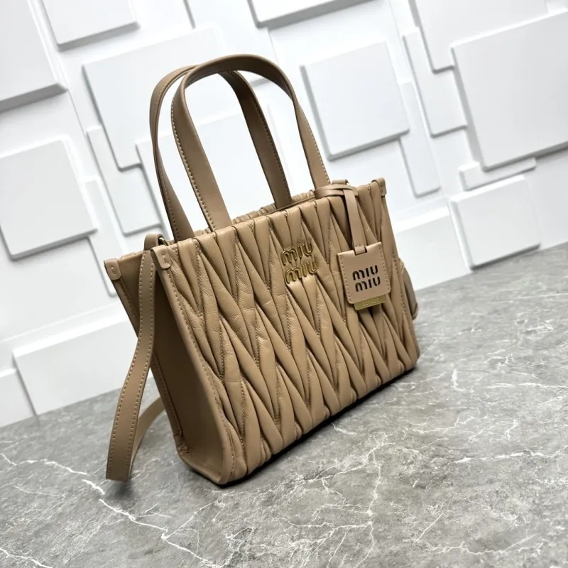MIU MIU Beige Matelasse Leather Tote Bag - Image 4