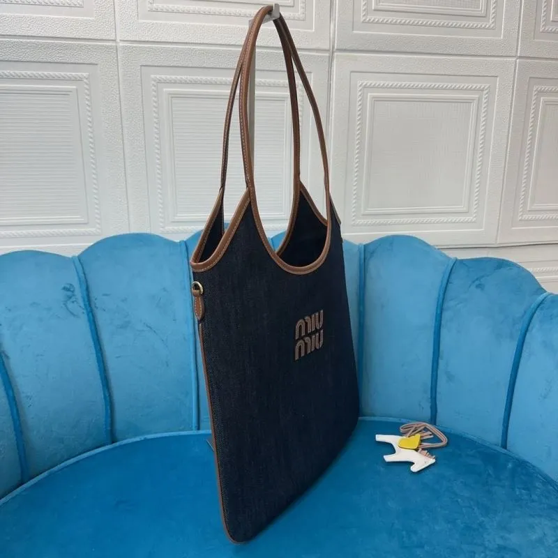 MIU MIU Denim Tote Bag Dark Blue - Image 3