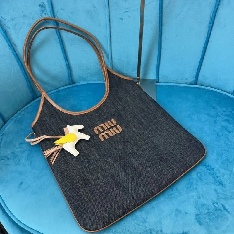 MIU MIU Denim Tote Bag Dark Blue - Image 5