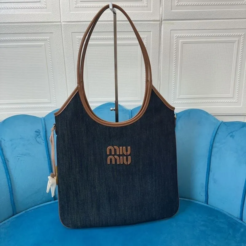 MIU MIU Denim Tote Bag Dark Blue - Image 9