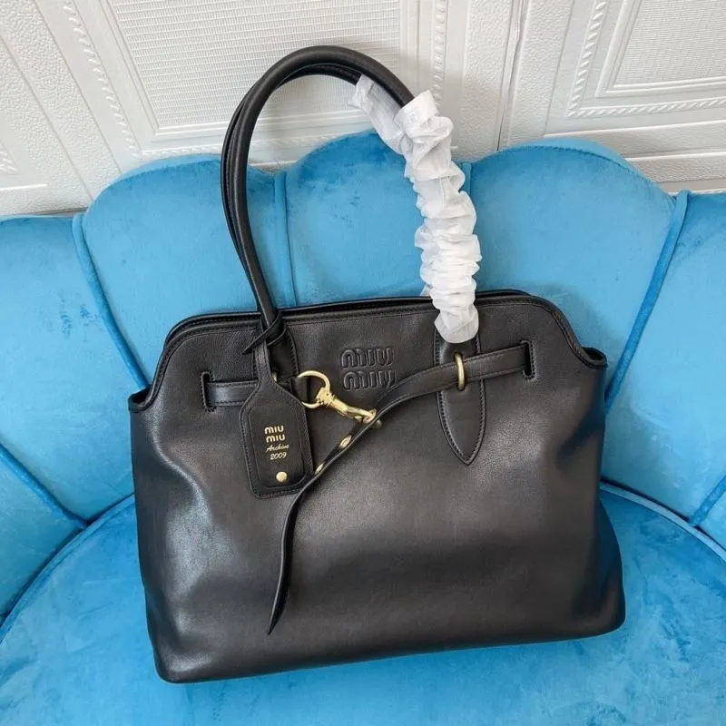 Miu Miu Black Leather Tote Bag - Image 5