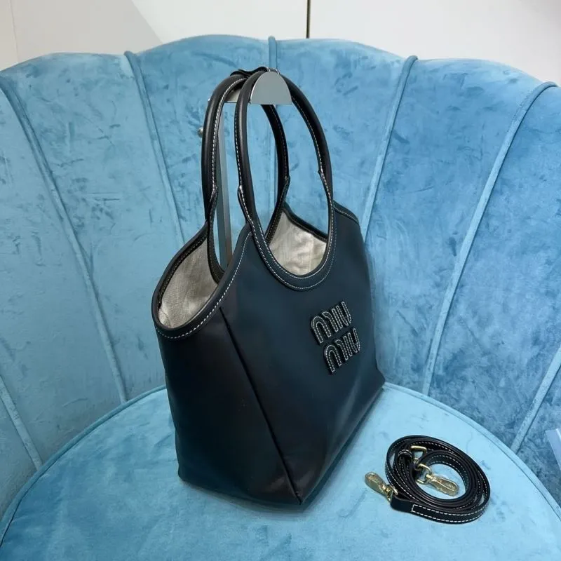 MIU MIU Black Leather Tote Bag with Strap - Image 3