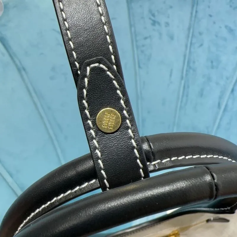 MIU MIU Black Leather Tote Bag with Strap - Image 9
