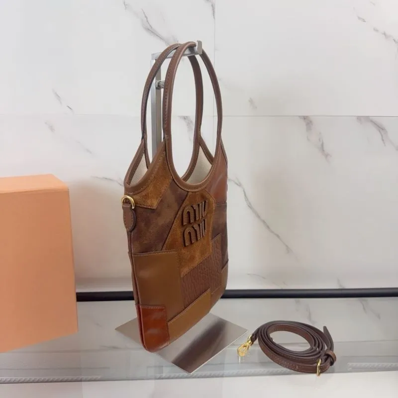 MIU MIU Brown Patchwork Leather Tote Bag with Shoulder Strap - Image 3
