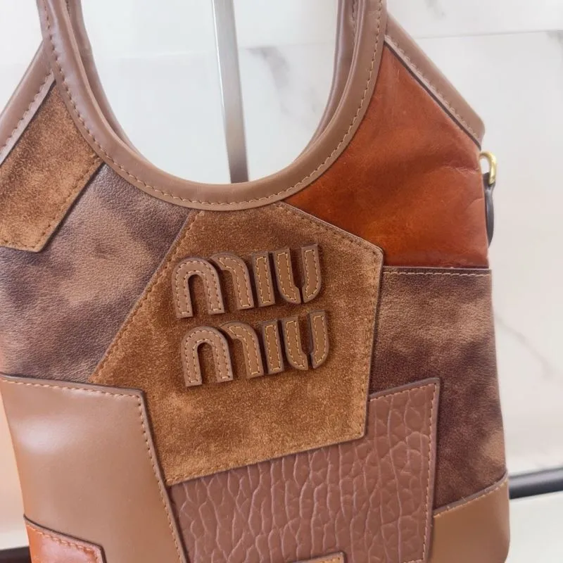 MIU MIU Brown Patchwork Leather Tote Bag with Shoulder Strap - Image 4