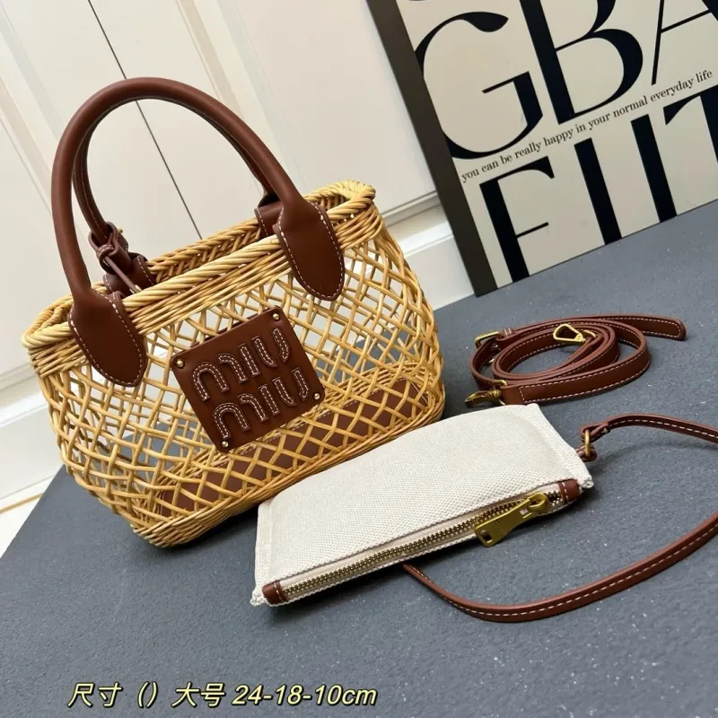 MIU MIU Large Wicker Basket Shoulder Bag - Image 3