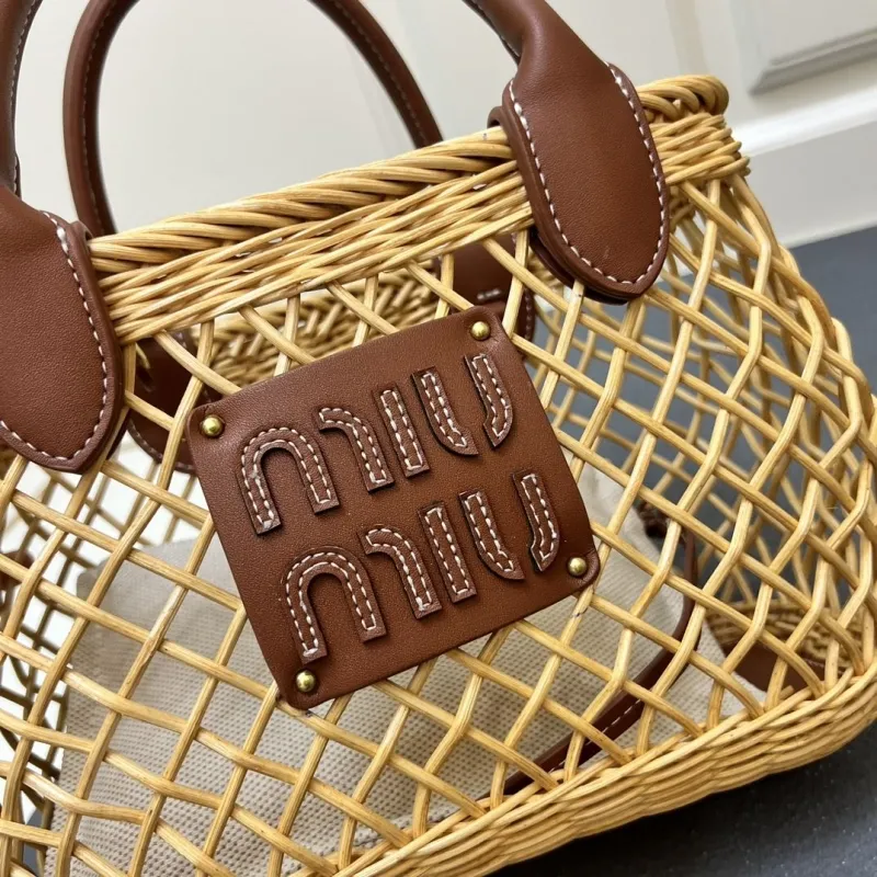 MIU MIU Large Wicker Basket Shoulder Bag - Image 4