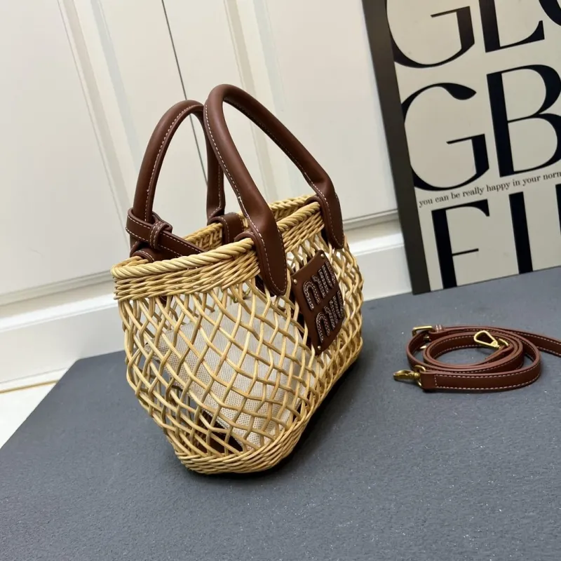 MIU MIU Large Wicker Basket Shoulder Bag - Image 5