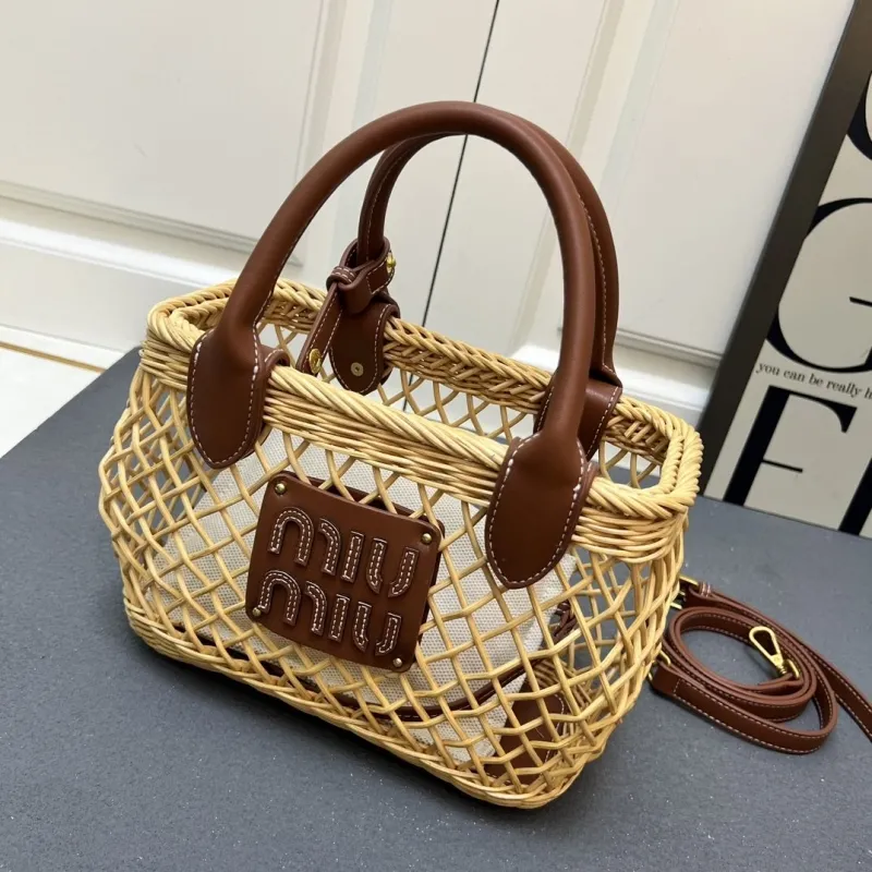 MIU MIU Large Wicker Basket Shoulder Bag - Image 7