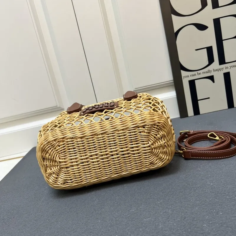 MIU MIU Large Wicker Basket Shoulder Bag - Image 8