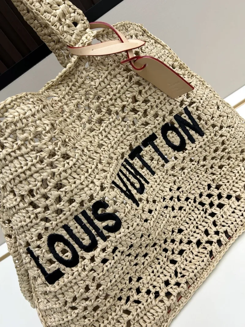 Louis Vuitton Beige Straw Tote Bag - Image 4