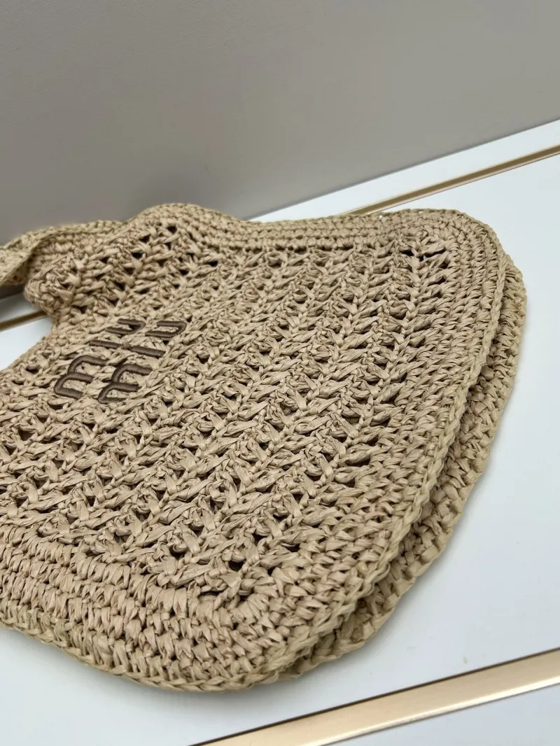 Miu Miu Beige Straw Hobo Bag - Image 4