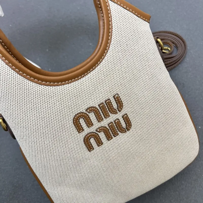 MIU MIU 5BA281 Beige Brown Canvas Crossbody Handbag - Image 3
