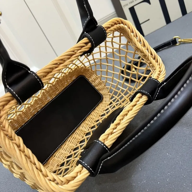 MIU MIU Large Woven Rattan Basket Tote Bag with Strap - Image 9