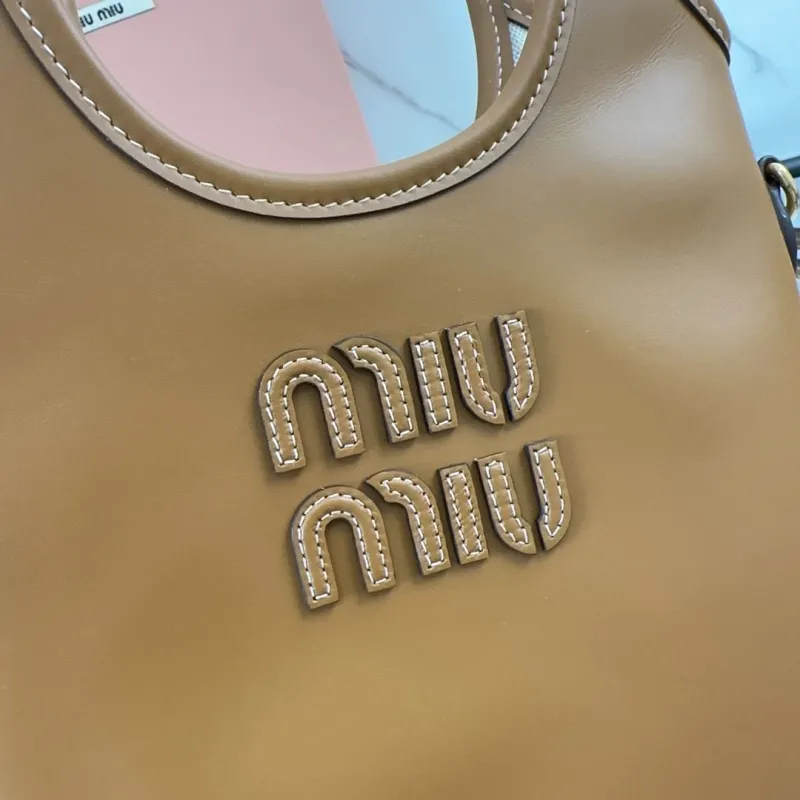 Miu Miu Brown Leather Tote Bag with Shoulder Strap - Image 4