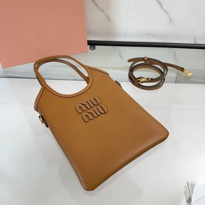 Miu Miu Brown Leather Tote Bag with Shoulder Strap - Image 5