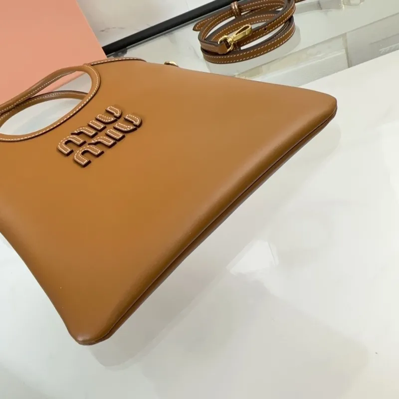 Miu Miu Brown Leather Tote Bag with Shoulder Strap - Image 6