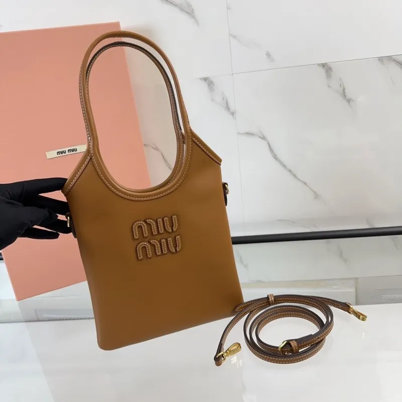 Miu Miu Brown Leather Tote Bag with Shoulder Strap - Image 9