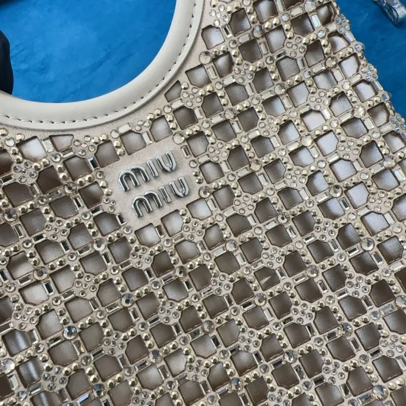 Miu Miu Crystal Embellished Mini Tote Bag Beige - Image 4