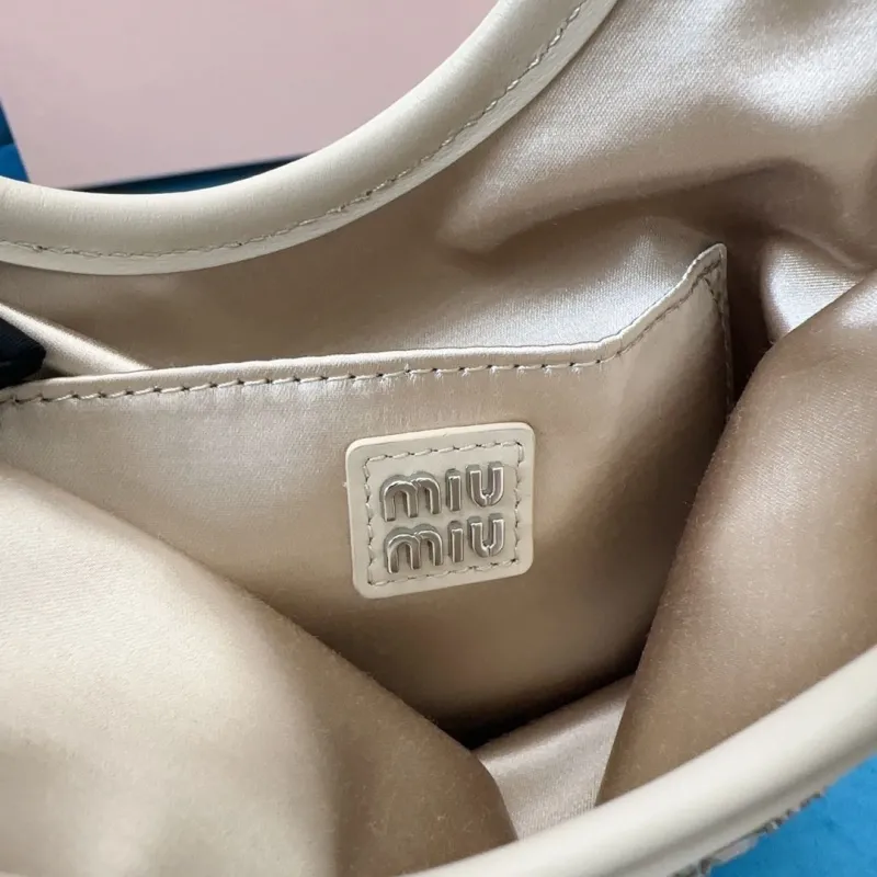 Miu Miu Crystal Embellished Mini Tote Bag Beige - Image 8
