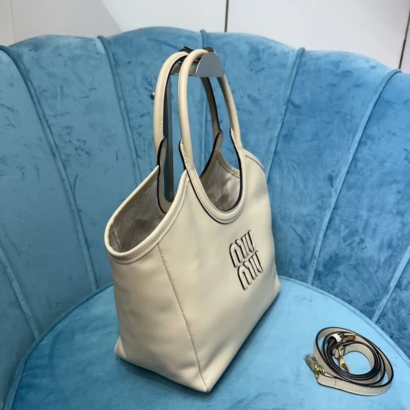 Miu Miu Cream Leather Tote Bag with Strap - Image 3
