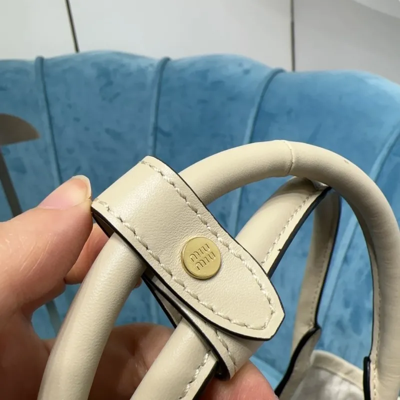 Miu Miu Cream Leather Tote Bag with Strap - Image 5
