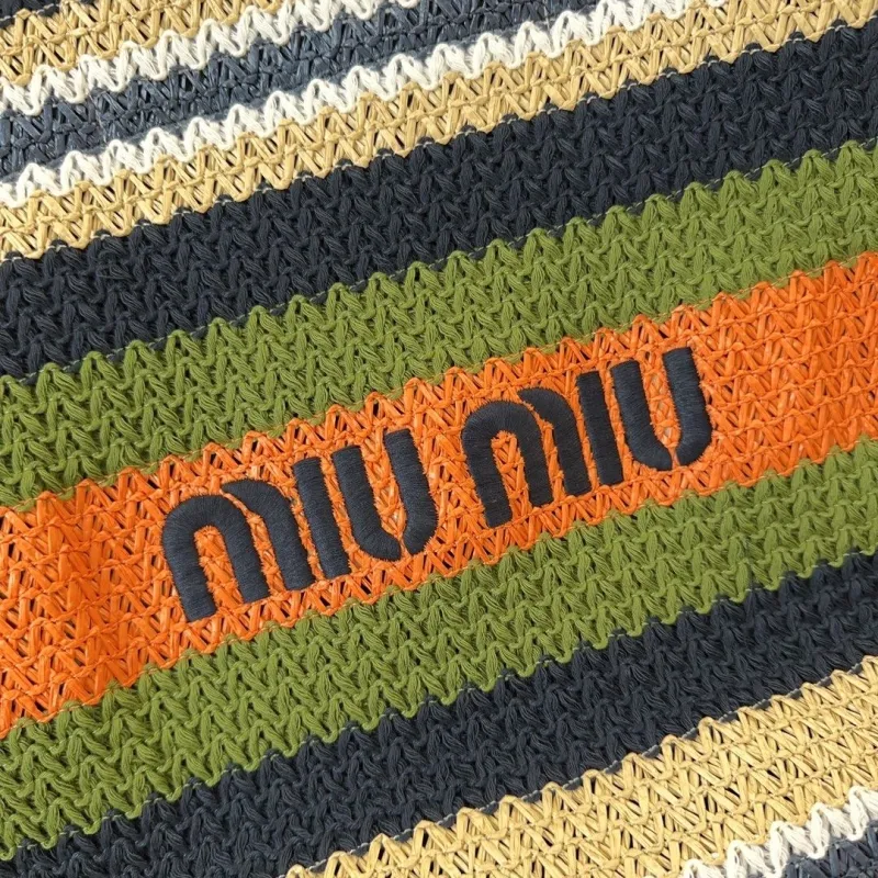 Miu Miu Multicolor Striped Straw Tote Bag - Image 4