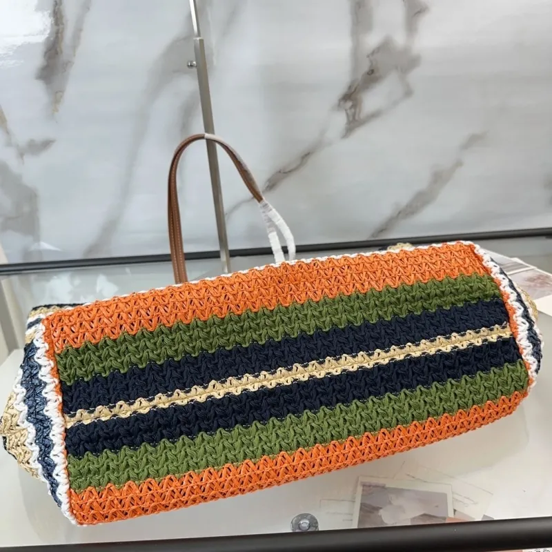 Miu Miu Multicolor Striped Straw Tote Bag - Image 6