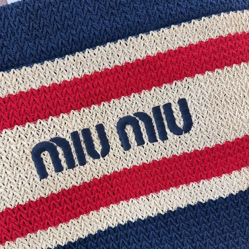 Miu Miu Striped Straw Tote Bag - Image 4