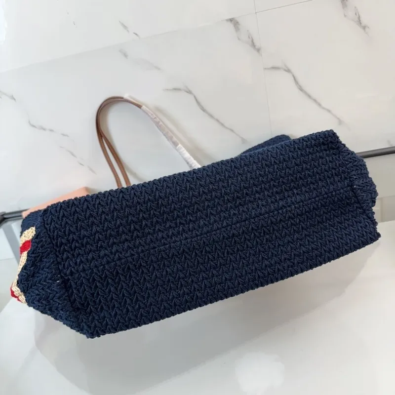 Miu Miu Striped Straw Tote Bag - Image 5