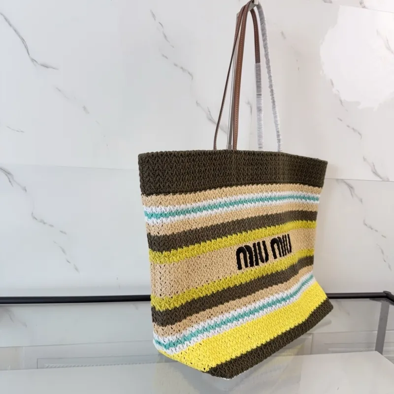 Miu Miu Striped Straw Tote Bag - Image 3