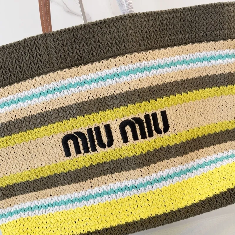 Miu Miu Striped Straw Tote Bag - Image 4