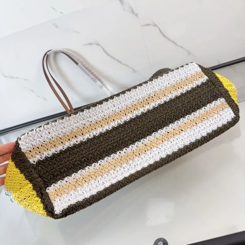 Miu Miu Striped Straw Tote Bag - Image 6