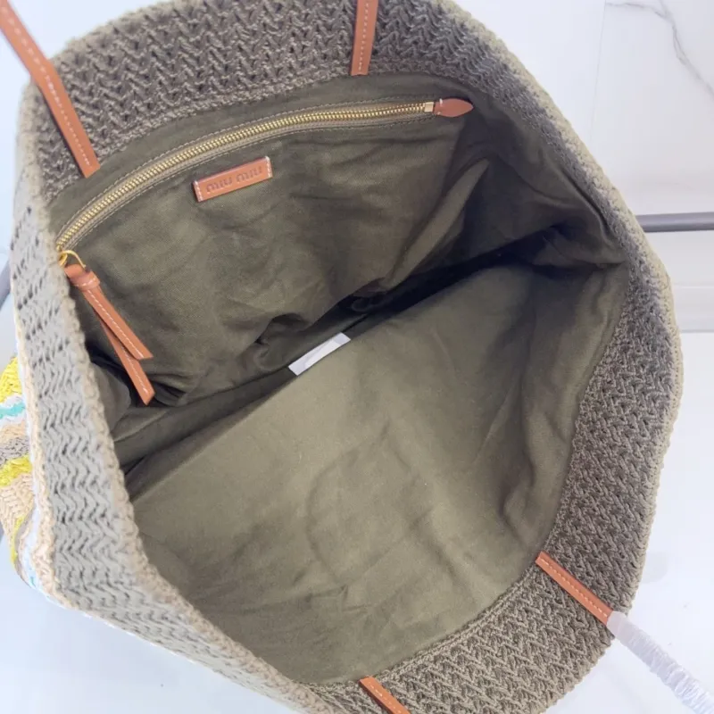 Miu Miu Striped Straw Tote Bag - Image 8