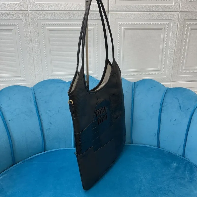 MIU MIU Black Patchwork Leather Tote Bag - Image 3