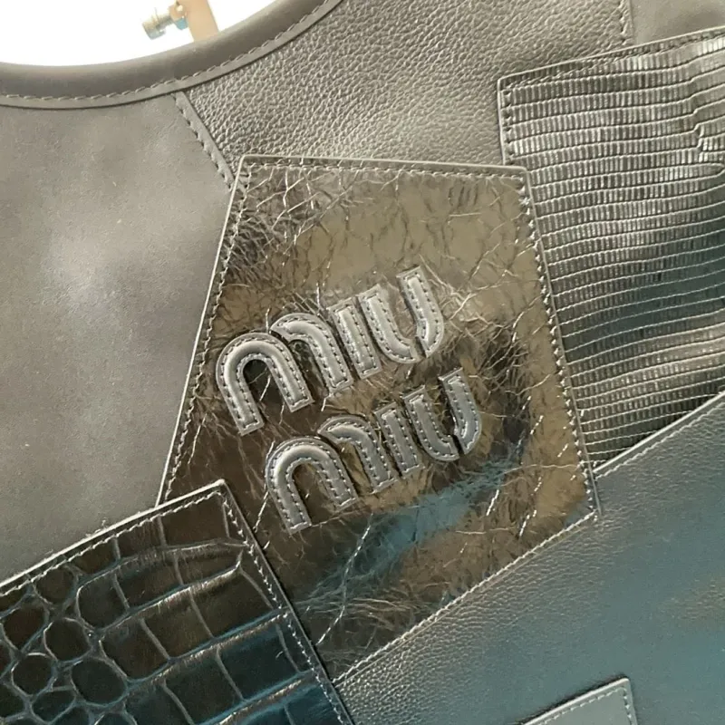 MIU MIU Black Patchwork Leather Tote Bag - Image 4