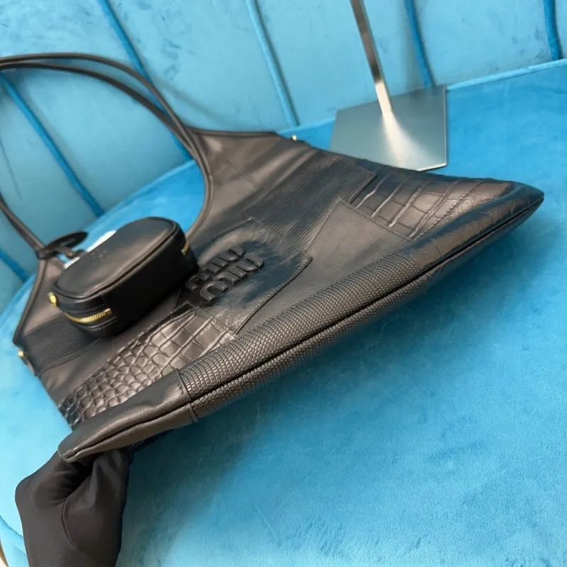 MIU MIU Black Patchwork Leather Tote Bag - Image 5