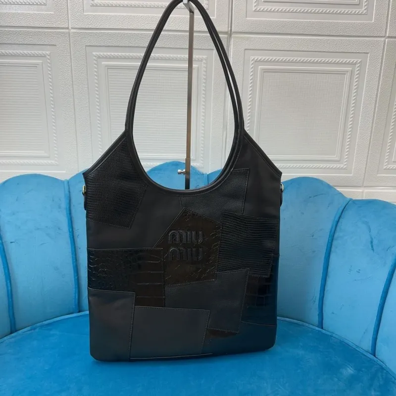 MIU MIU Black Patchwork Leather Tote Bag - Image 9