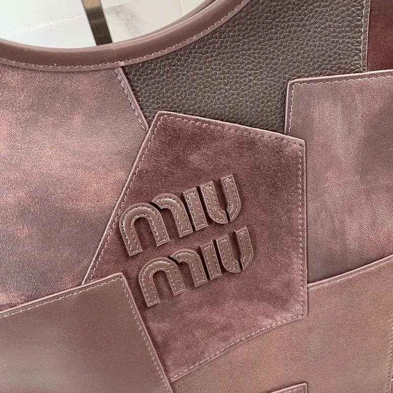 MIU MIU Dark Brown Patchwork Leather Tote Bag - Image 4