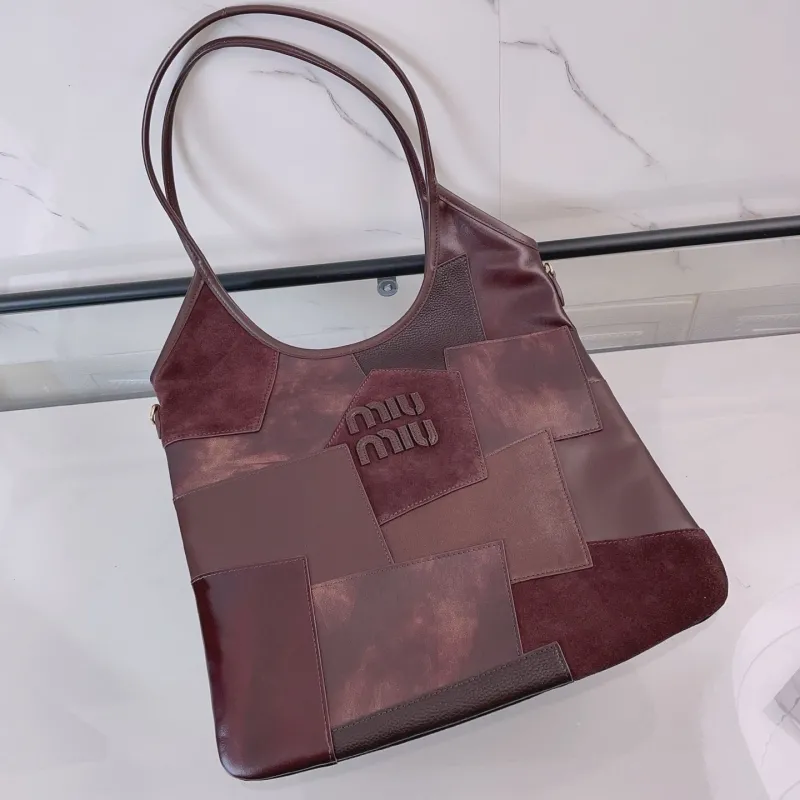 MIU MIU Dark Brown Patchwork Leather Tote Bag - Image 8
