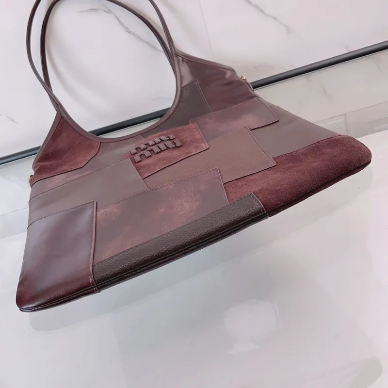MIU MIU Dark Brown Patchwork Leather Tote Bag - Image 9