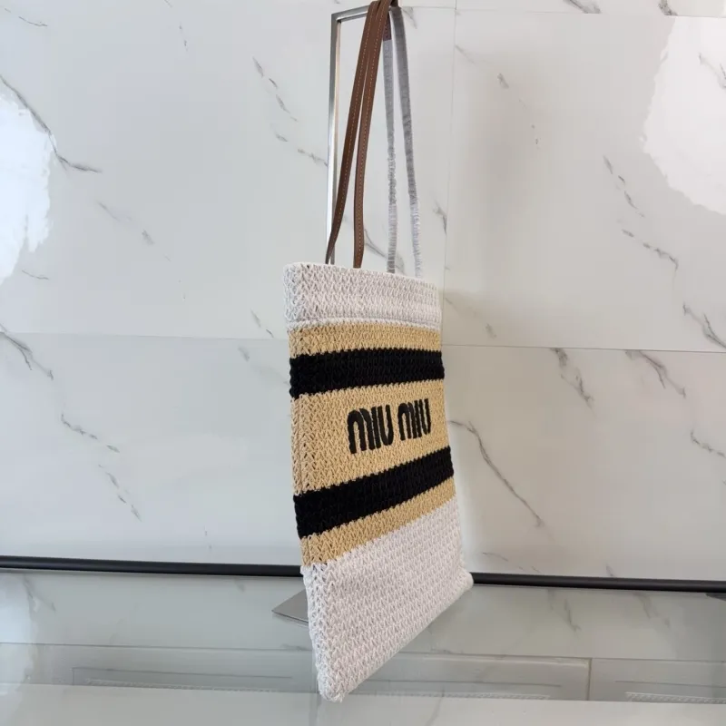 Miu Miu Striped Straw Tote Bag - Image 3