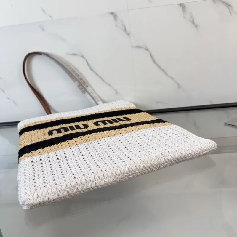 Miu Miu Striped Straw Tote Bag - Image 6