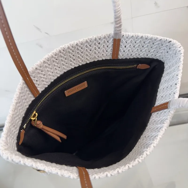 Miu Miu Striped Straw Tote Bag - Image 7