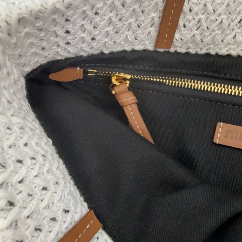 Miu Miu Striped Straw Tote Bag - Image 8