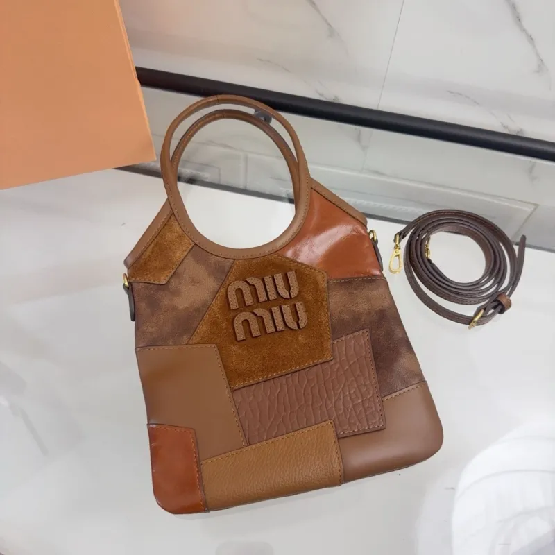 MIU MIU Brown Patchwork Leather Tote Bag - Image 5