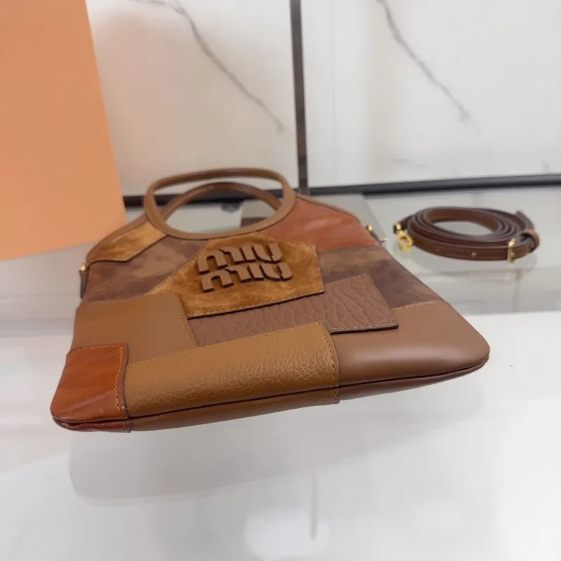 MIU MIU Brown Patchwork Leather Tote Bag - Image 6