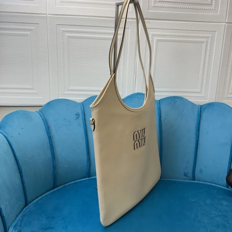 MIU MIU Cream Leather Tote Bag - Image 3