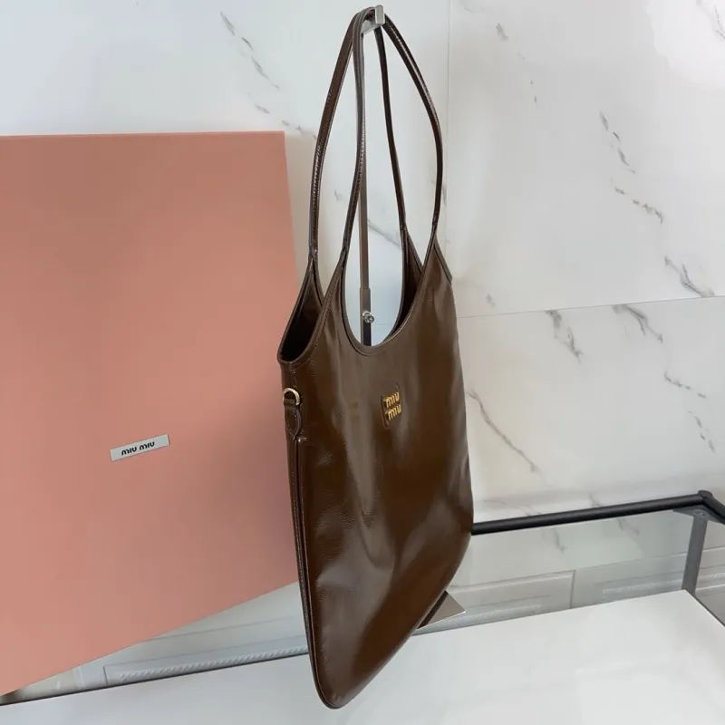 Miu Miu Brown Leather Tote Shopping Bag - Image 3